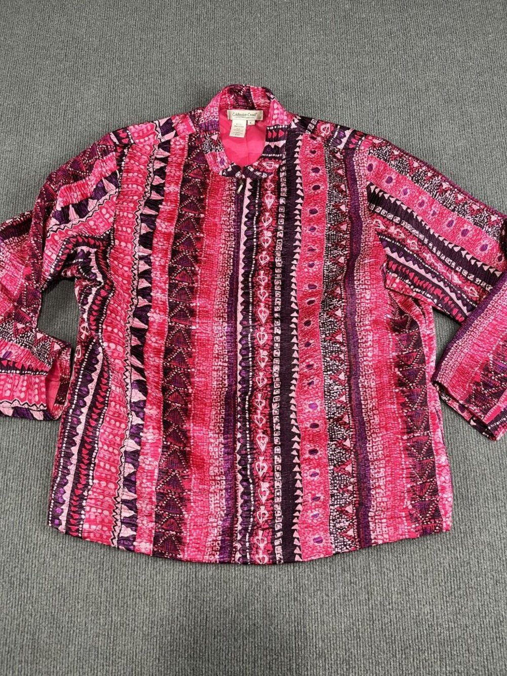 Coldwater Creek Womens Pink Multicolor Textured Long Sleeve Button-Up Jacket XL